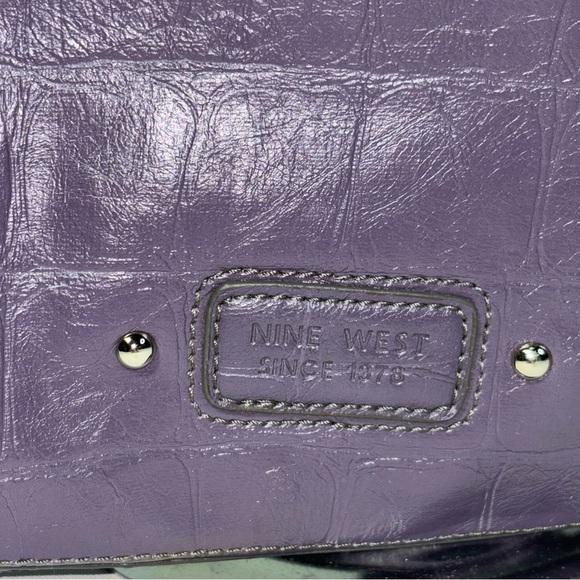 Nine West Purple Faux Leather Reptile Convertible Hobo Fold-over Handbag - Picture 3 of 10